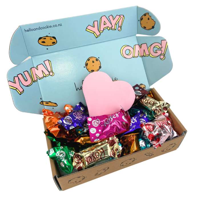 Cadbury Roses Gift Box with Hello & Cookie. Valentine's Day gifts. Affordable. Delivery NZ Wide and Auckland Same Day