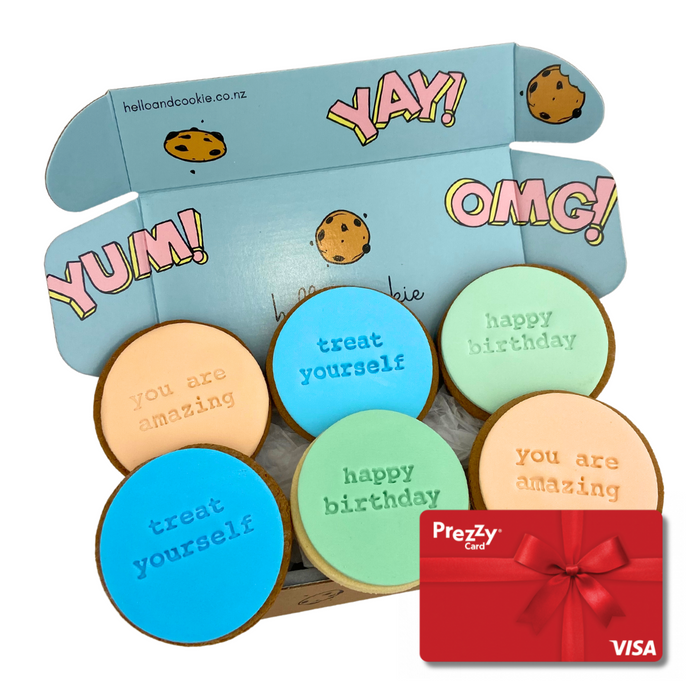Happy Birthday Cookie Gift Box With Visa Prezzy Card | Hello & Cookie NZ